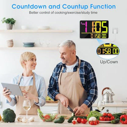 13" Bluetooth Auto Sync Wall Clock- Large Digital Alarm Clock with Remote - style: RGB Numbers