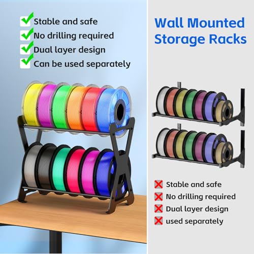 3D Filament Storage Rack, Desktop 3D Printer Filament Organizer, Rolling 3D Filament Spool Holders Racks,Tabletop, 2-Tier Storage Shelves for 3D Printing Business, Studio, Office Workshop