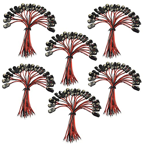 (Pack of 120) I-Type 9V Battery Connector, 9 Volt Battery Clip, 9V Battery Clip Connector with Wire and Hard Buckle Plastic Housing