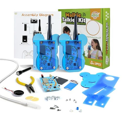 eUda+ STEM Walkie-Talkies Kit Stem Toys for Ages 8-13-15-18+ Building Toys for Boys Age 8-12-14-16-17+ Science Experiments for Kids 9-12 DIY Kits for Kids Teenage Girl Gifts (Assembly Version, BTB) - size: Assembly Version, Bear-Transparent Blue (BTB)