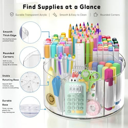 SUPEASY Acrylic Rotating Pencil Holder, 360° Clear Marker Organizer