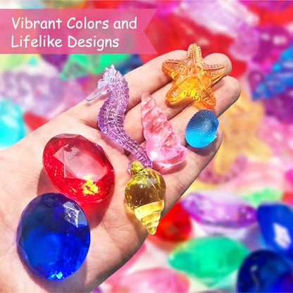 60Pcs Sea Shell Diving Gem Toys 1.57in Large Acrylic Plastic Diamond - color: Fake Shells and Gems-10 Colors