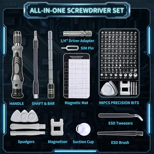 SHOWPIN Precision Computer Screwdriver Kit: 122PCS Laptop Screwdriver Sets - color: Gray-122pcs-1pack