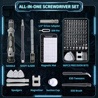 SHOWPIN Precision Computer Screwdriver Kit: 122PCS Laptop Screwdriver Sets - color: Gray-122pcs-1pack