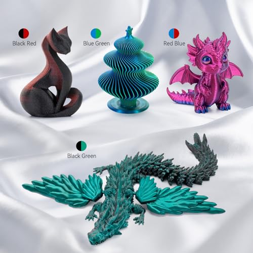 Silk PLA 3D Printer Filament Bundle, 1.75mm PLA Filament for Most FDM 3D Printer,Dual Color 3D Printing Filament for DIY, Art, Modeling, 200g x 4 Spools - color: Silk Dual Black Red/Black Green/Blue Green/Red Blue 200g*4 Pack