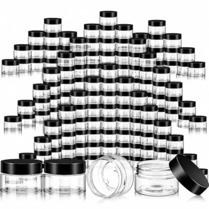 SATINIOR 500 Pcs Plastic Cosmetic Jars Empty with Lids, Black Lids, 2 oz - color: Black Lids, size: 2 oz