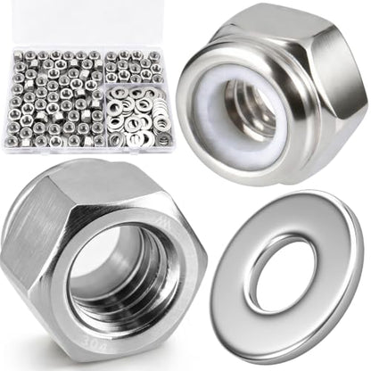 5/16-18 Lock Nut 150Pcs Stainless Steel Nylock Locking nut with Washer - size: locknuts-5/16" 150pcs