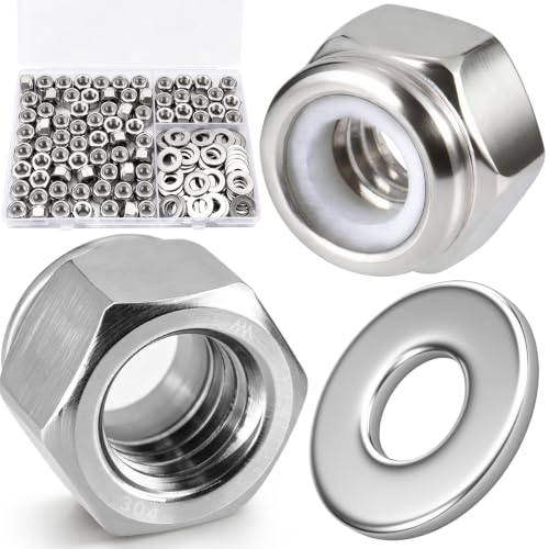5/16-18 Lock Nut 150Pcs Stainless Steel Nylock Locking nut with Washer - size: locknuts-5/16" 150pcs