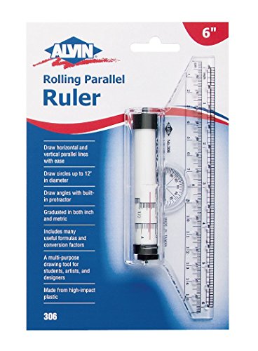 Alvin Rolling Parallel Ruler, 6 Inch, Model 306, Multipurpose Imperial and Metric Rolling Ruler for Students, Artists, and Designers, Ideal for Drawing Parallel Lines, Curves and Arcs - 6 Inches - size: 6" inch Rolling Ruler