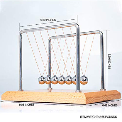 CERROPI Newton Cradle Balance Balls, Newton Pendulum with 7 Balls, Classic Newton Swing Ball, Science Physics Gadget | Desk Toys & Accessories, 55+ Sec Swingtime (Beech & Wood Base)