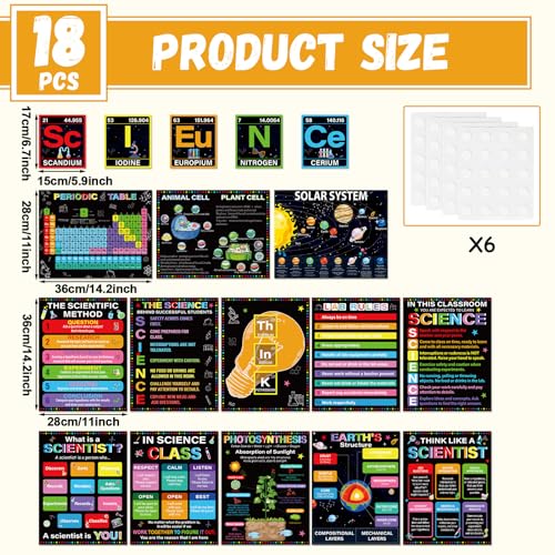 Wiooffen 18 Pcs Science Posters for Classroom Middle Elementary School 14.2 x 11.0in Laminated Reusable Periodic Table Posters Science Classroom Decor for Back to School Decor（Boho） - color: Black