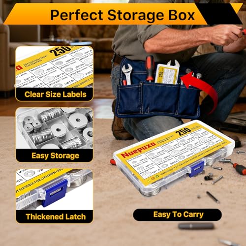 250PCS Flat Washers Assortment Kit, 304 Stainless Steel Washers - style: 250PCS (Metric)