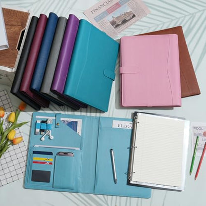 Wonderpool A4 PU Leather Portfolio Holder Ring File Document Case with Removable Binder Clipboard, Multi Pocket and Legal Pad for Business Organizer Interview and Meeting (Pink) - color: Pink