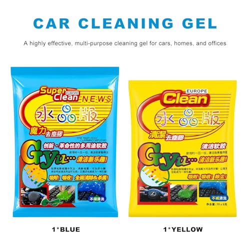 2 PCS Car Cleaning Gel, Reusable Air Vent Detailing Putty Automotive Dust Removal Slime, Universal Dashboard Dusting Mud Interior Cleaner for Vehicles Keyboards Laptops Keys (Yellow+Blue) - color: Yellow+Blue