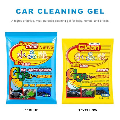 2 PCS Car Cleaning Gel, Reusable Air Vent Detailing Putty Automotive Dust Removal Slime, Universal Dashboard Dusting Mud Interior Cleaner for Vehicles Keyboards Laptops Keys (Yellow+Blue) - color: Yellow+Blue