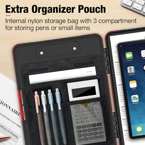 Sooez Toughest Clipboard with Storage, Clip Boards 8.5x11 with Pen Pouch - color: Black + Red Corner