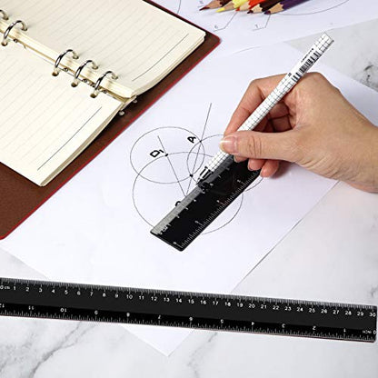 eBoot Plastic Ruler Straight Ruler Plastic Measuring Tool 12 Inches and 6 Inches, 2 Pieces (Black) - color: Black
