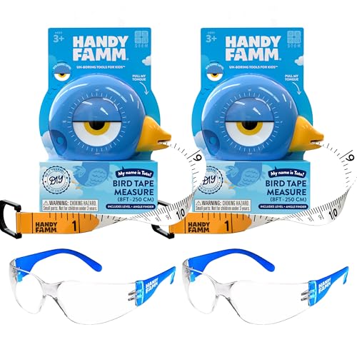 Handy Famm Kids Tape Measure & Safety Glasses Bundle, 2 of Each, Ages 3-9 - color: Double Blue