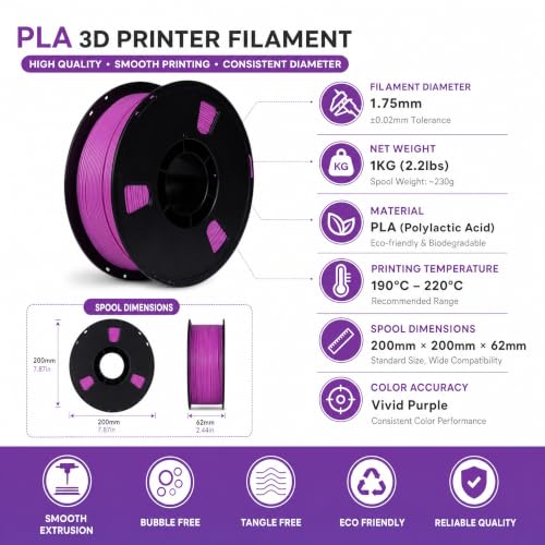 Matte PLA + 3D Printer Filament,PLA + Filament 1.75mm, Neatly Wound 3D Printing Filament 1.75mm, Dimensional Accuracy +/- 0.02 mm, Fit Most FDM 3D Printers, 1kg Spool (2.2lbs) (Purplish red) - color: Purplish Red