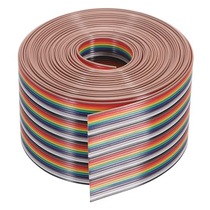 MECCANIXITY 1 Pcs 40 Pin Flat Rainbow Ribbon Cable 20 Ft 1.27mm Pitch Breadboard Jumper Wires for Electronic Projects - size: 20 Ft, style: 40P