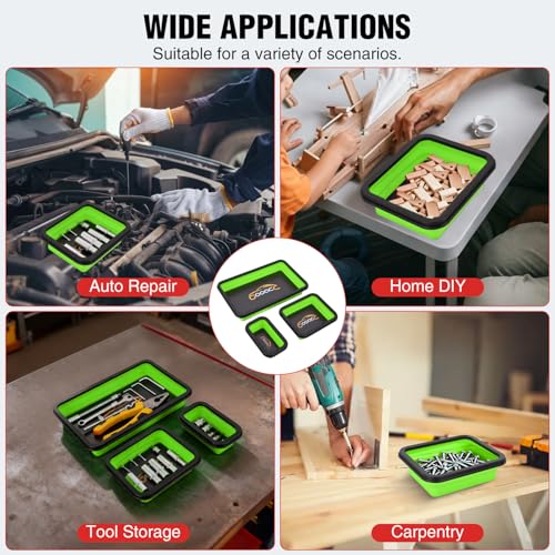 GOOACC 3 Sizes Collapsible Magnetic Parts Tray Set Green - color: Green
