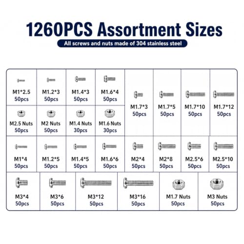 1260 Pcs Small Nuts and Bolts Assortment, Small Screws Set
