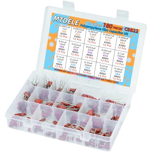 180 Pcs 15 Values Metallized Film Capacitor Kit
