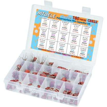 180 Pcs 15 Values Metallized Film Capacitor Kit