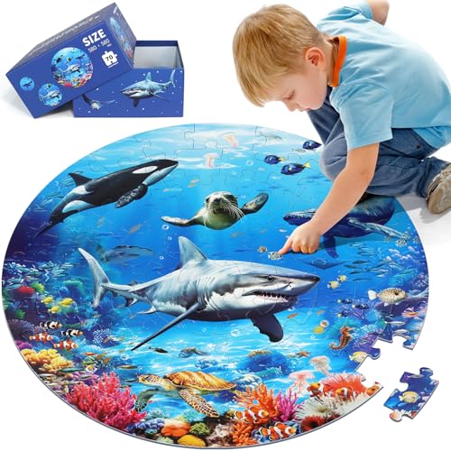 DIGOBAY Underwater Ocean Floor Puzzle for Kids Ages 4-6, Shark Toys for Boys Girls, 70 Pieces Large Jigsaw Shark Puzzles for Kids Ages 4-8, Educational Ocean Animals Toys for Birthday Christmas - style: Underwater