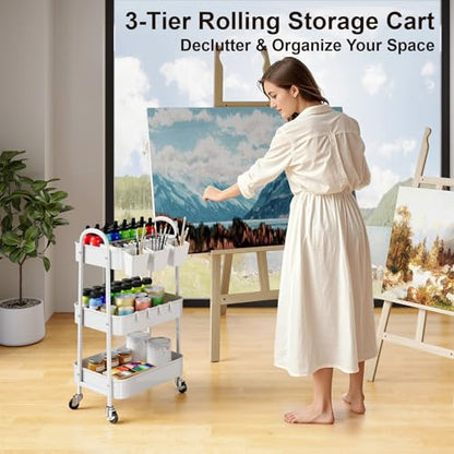 3 Tier Heavy Duty White Metal Rolling Cart with Lockable Wheels, Baby Carts - color: Simple White, size: 3 tier