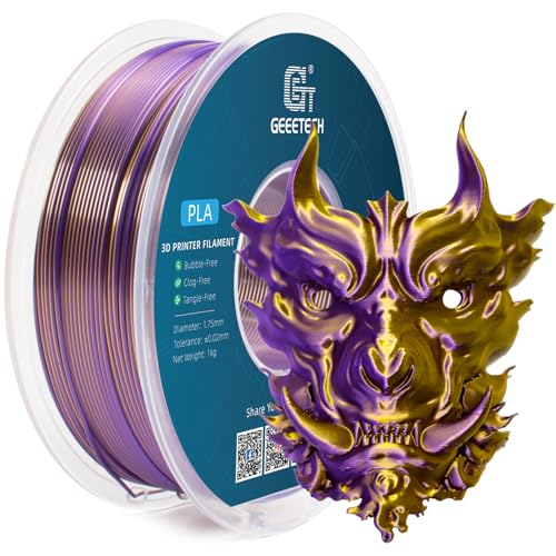 Geeetech Silk PLA Filament 1.75mm Silk Dual Color Filament, Coextrusion Dichromatic Metal-Like Shiny Consumable 1kg (2.2lbs) 1 Spool, Dimensional Accuracy +/- 0.02 mm, Gold Purple - color: 1kg Dual Color Gold-purple