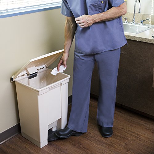 Rubbermaid Commercial Products Step-On Lid Trash Can, 12-Gallon, Beige, Hands-Free Sanitary Use Garbage Can for Medical Waste in Hospitals/Lab/Emergency/Patient Rooms - color: Beige, size: 12 gallon