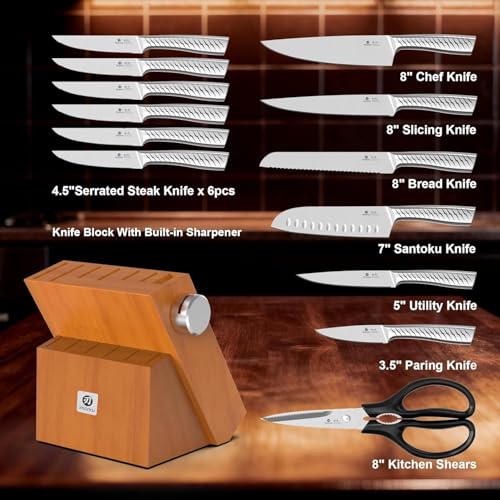 Imarku 14‑Piece Kitchen Knife Set｜Pro Cutting Power, Easy for Home Use - color: Light Brown