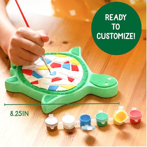 Creative Roots Mosaic Turtle DIY Stepping Stone Kit, Includes Ceramic Stone & 6 Vibrant Paints for Kids Ages 8+ - style: Turtle