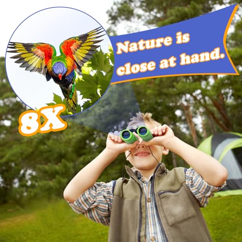 Real Binoculars for Kids Gifts for 3-12 Years Boys Girls 8x21 High-Resolution Optics Compact Toy Binocular for Bird Watching,Travel, Camping - color: Light Green