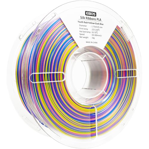 Silk Ribbon PLA 3D Printer Filament, Tri-Color Fast Color Changing PLA 1.75mm, Shiny Multicolor 3D Printing Filament 1kg / 2.2lbs, Red Yellow Blue (Youth-Red+Yellow+Dark-Blue) - color: Youth-red+yellow+dark-blue