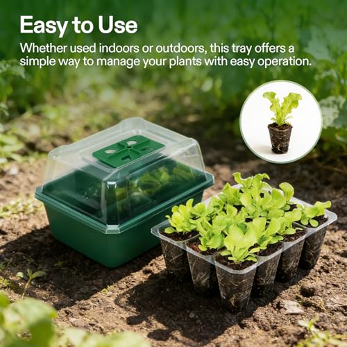 VIVOSUN 24-Pack Seed Starter Trays, 144-Cell Seed Starter Kit with Humidity Dome, Flat Reusable Plant Germination Trays with Drain Hole, Green Propagation Tray for Planting Seeds - size: 24-Pack 144-Cell, style: Trays