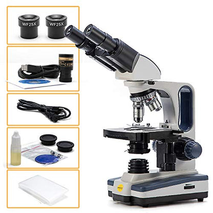 Swift Binocular Compound Microscope SW350B, 40X-2500X Magnification,Siedentopf Head,Research-Grade,Two-Layer Mechanical Stage,1.3mp Camera and Software Windows and Mac Compatible - style: SW350B+1.3MP Camera