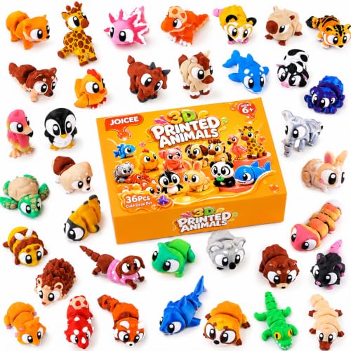 JOICEE 36Pcs 3D Printed Animals with Big Eyes Articulated Fidget Toys - color: Yellow