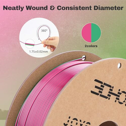 3DHoJor Silk PLA Filament 1.75mm Dual Color PLA 3D Printer Filament 2 in 1 Coextrusion 1KG Spool(2.2lbs) 3D Printing Filament Dimensional Accuracy +/- 0.03mm Fits for Most FDM 3D Printers-Green Pink - color: Green Pink