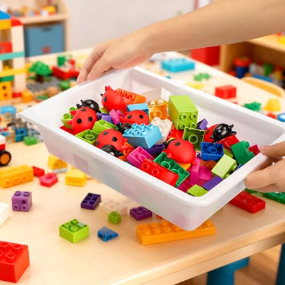 Yopay 15 Pack Plastic Art Tray for Classroom, White Craft Trays for Kids, Paper Organizer Bins, Activity Organizer Serving Tray for DIY Projects, Painting, Beads, Slime Sensory Toys