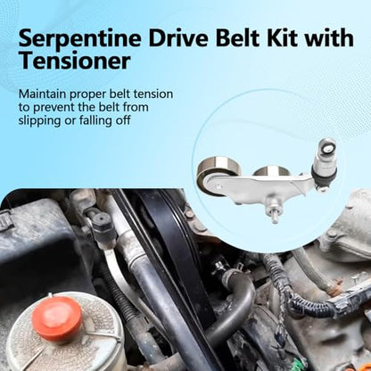 39092 Serpentine Drive Belt Kit with Tensioner Compatible with Honda V6 3.5L 2008-2010 Accord, 2010 Accord Crosstour, 2005-2010 Odyssey, 2006-2011 Pilot Replaces 31170-R70-A01 31170-RKB-005