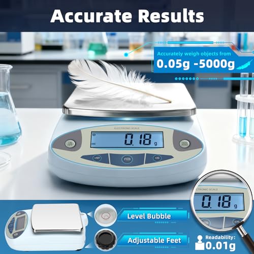 Lab Scale 5000g x 0.01g,13 Unit 0.01g Accuracy High Precision Digital Analytical Balance, Electronic Laboratory Precision Gram Scale Digital Kitchen/Jewelry/Scientific Scale - size: 5000gx0.01g