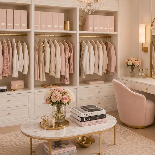 BLU MONACO | Cardboard Magazine File Holder Set of 6 Pink | Vertical Magazine File Holder with Gold Label Slots | Standing File Holder and Cardboard Bins for Shelves Desk Storage - color: Pink