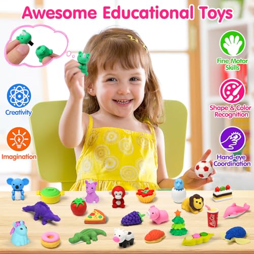 140 Animal Erasers Bulk, Desk Pets Classroom Prizes, Kids School Supplies