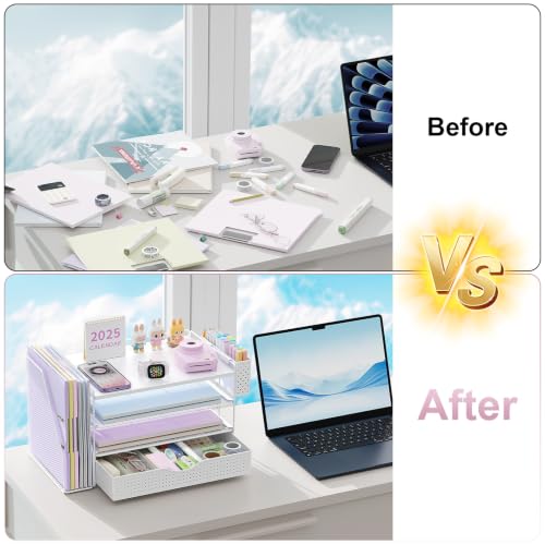 Wood Desk Organizers and Accessories with File Holder & Catalog Racks - color: White