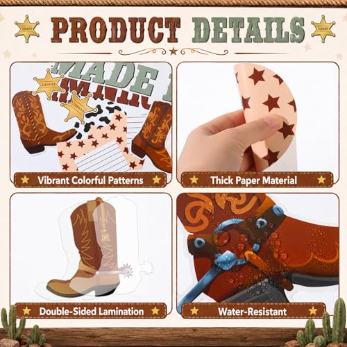 Western Cowboy Bulletin Board Decoration Set Wild Western Cowboy Boot Paper Cutouts These Boots are Made for Learning Brown Bulletin Board Border Set for Back to School Chalkboard Wall Decor Supply - style: Western Cowboy