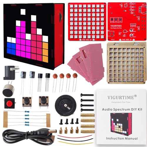 DIY Music Spectrum Soldering Project Kit, Music Active Pickups with Cool Animation and Pixel Arts for Fun，8x8 RGB Display, Great STEAM Project Kit and Gift for Friends and Family