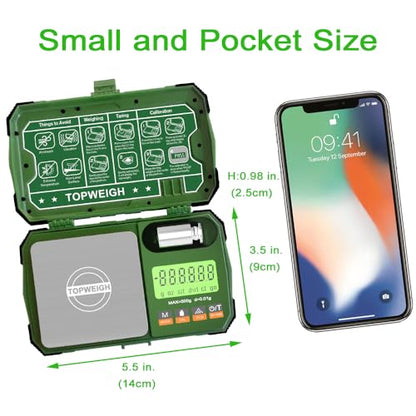 Pocket Scale w/Zipper Case,500g x 0.01g,Dual Powered Small Scale - color: Army Green