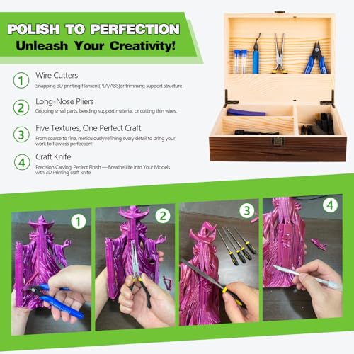 3D Printing Tool Set with Wood Box – 3D Printer Tools Features a deburring Tool, Wire Cutter, Drill, and Scraper for Model cleanup, Surface Smoothing, and Precise Drilling. - style: 60PCS Professional Version